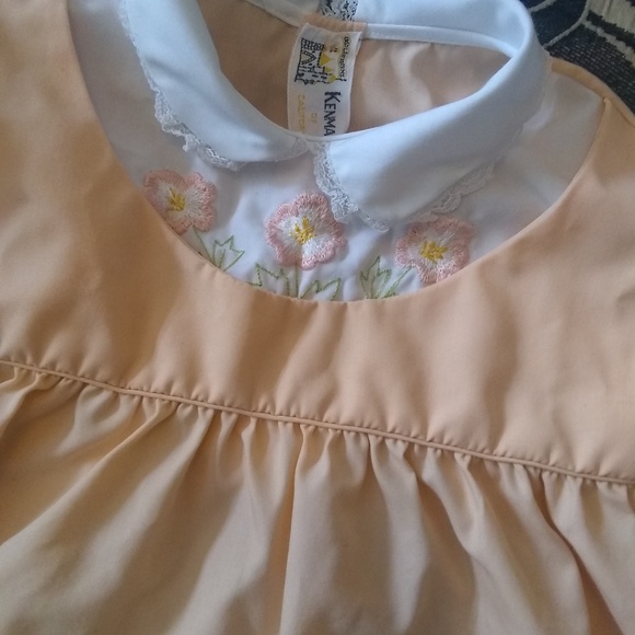 Vintage 70s peach floral pinafore style dress - Picture 1 of 5